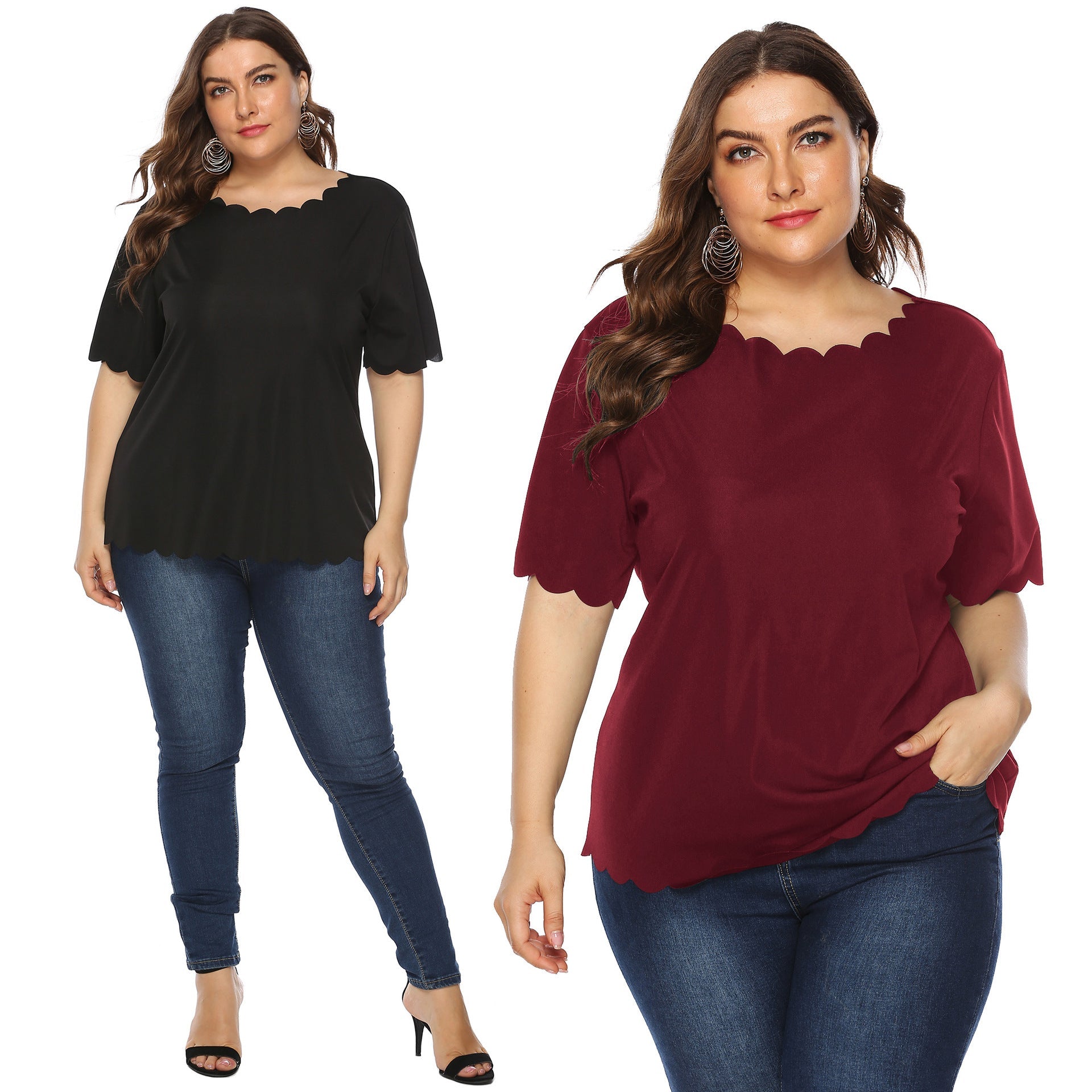 Damen elegantes Blusenshirt mit welligem Saum R&B
