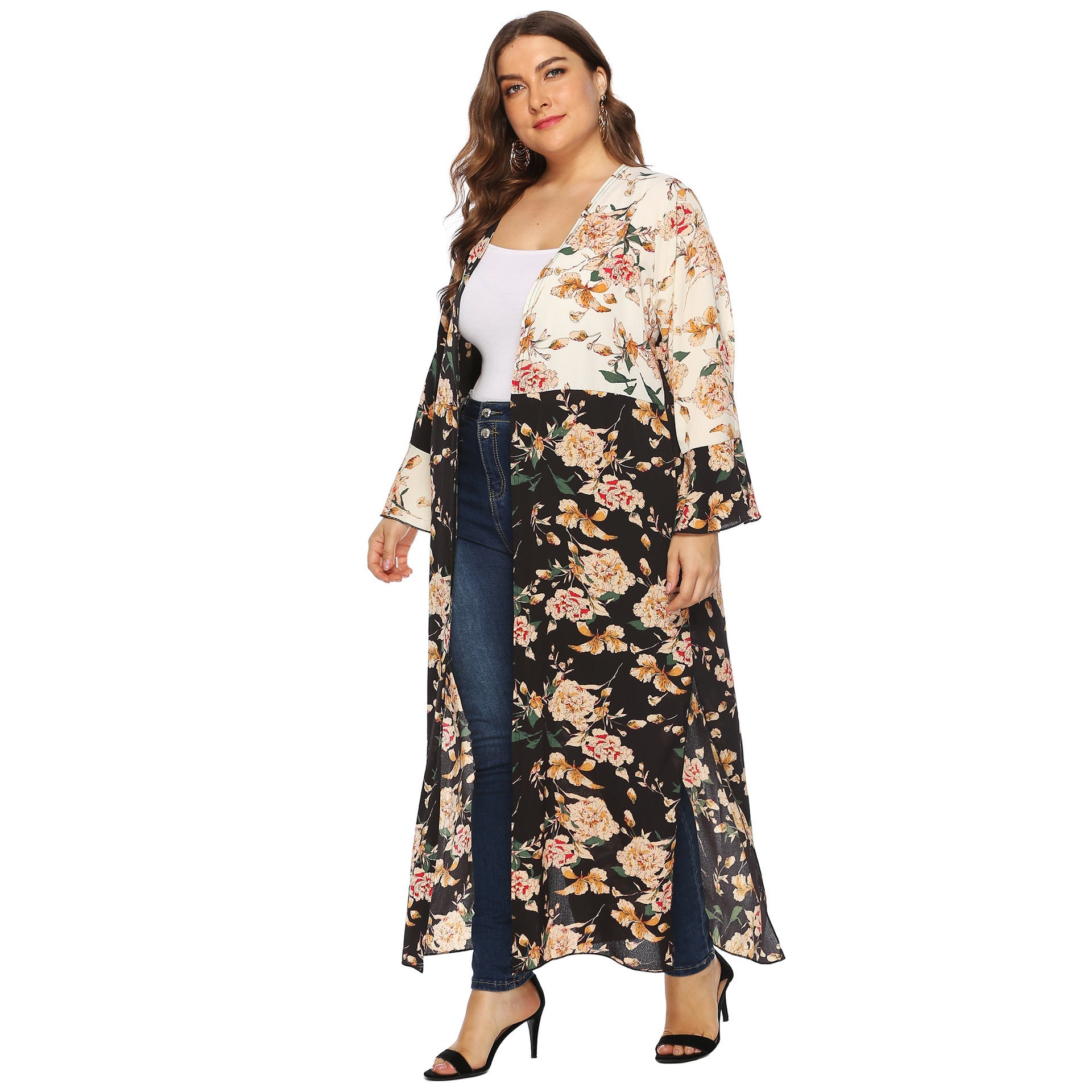 Damen floraler Kimono-Überwurf R&B