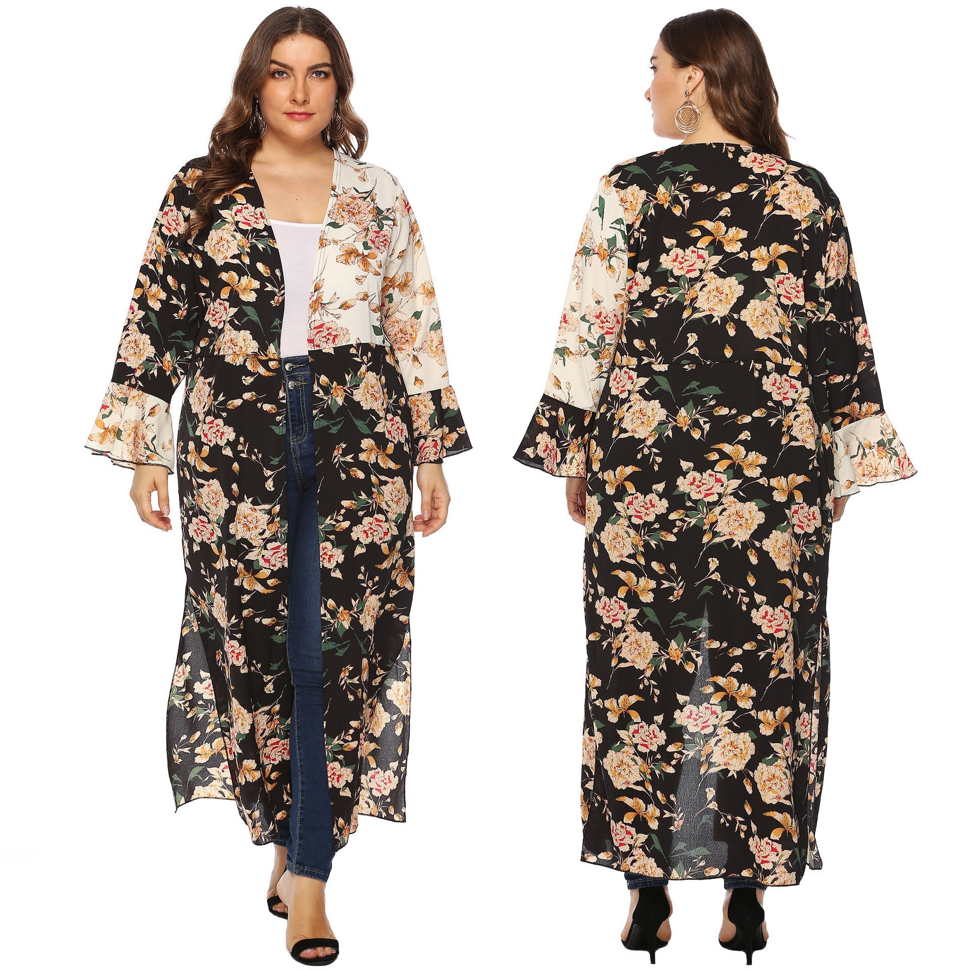Damen floraler Kimono-Überwurf R&B
