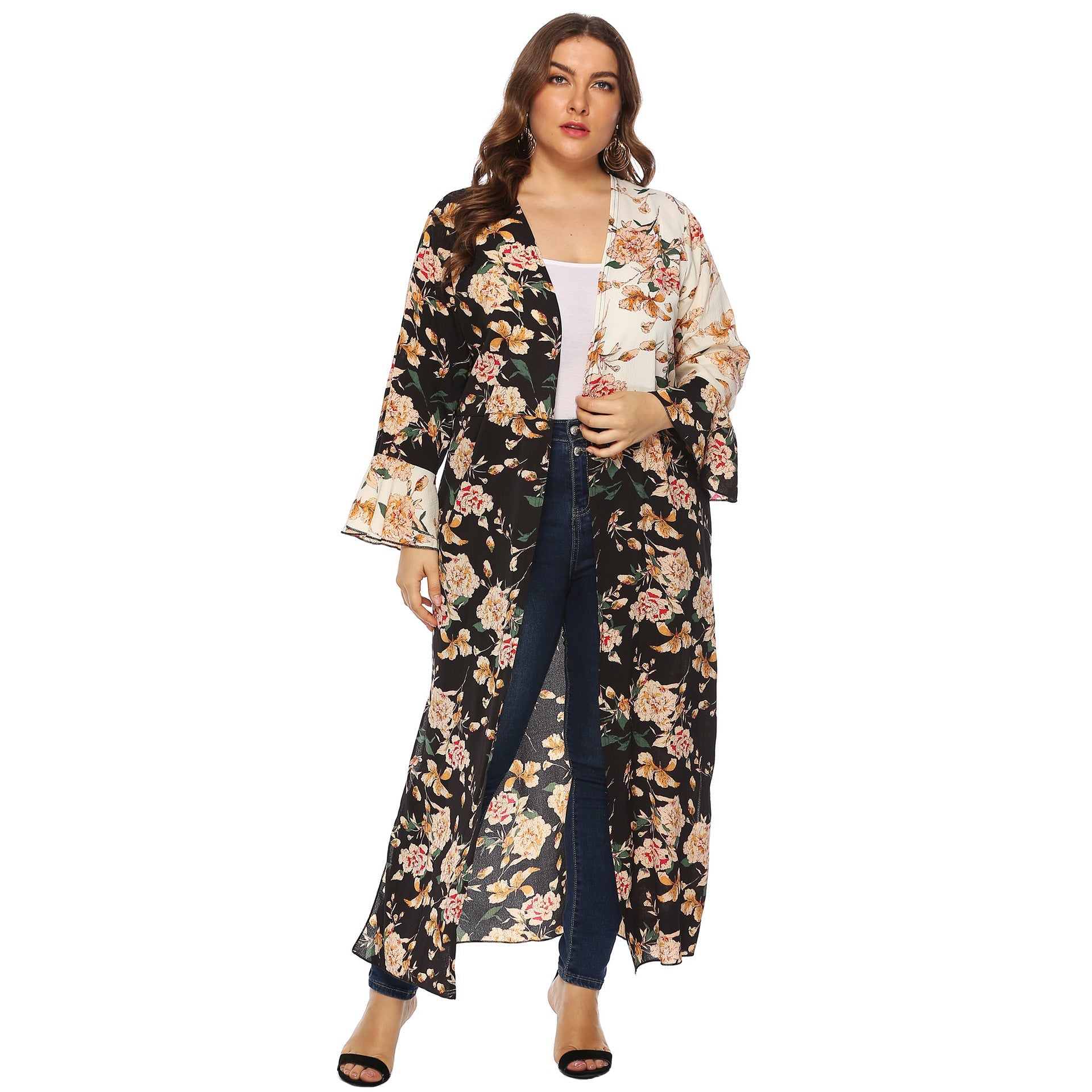 Damen floraler Kimono-Überwurf R&B