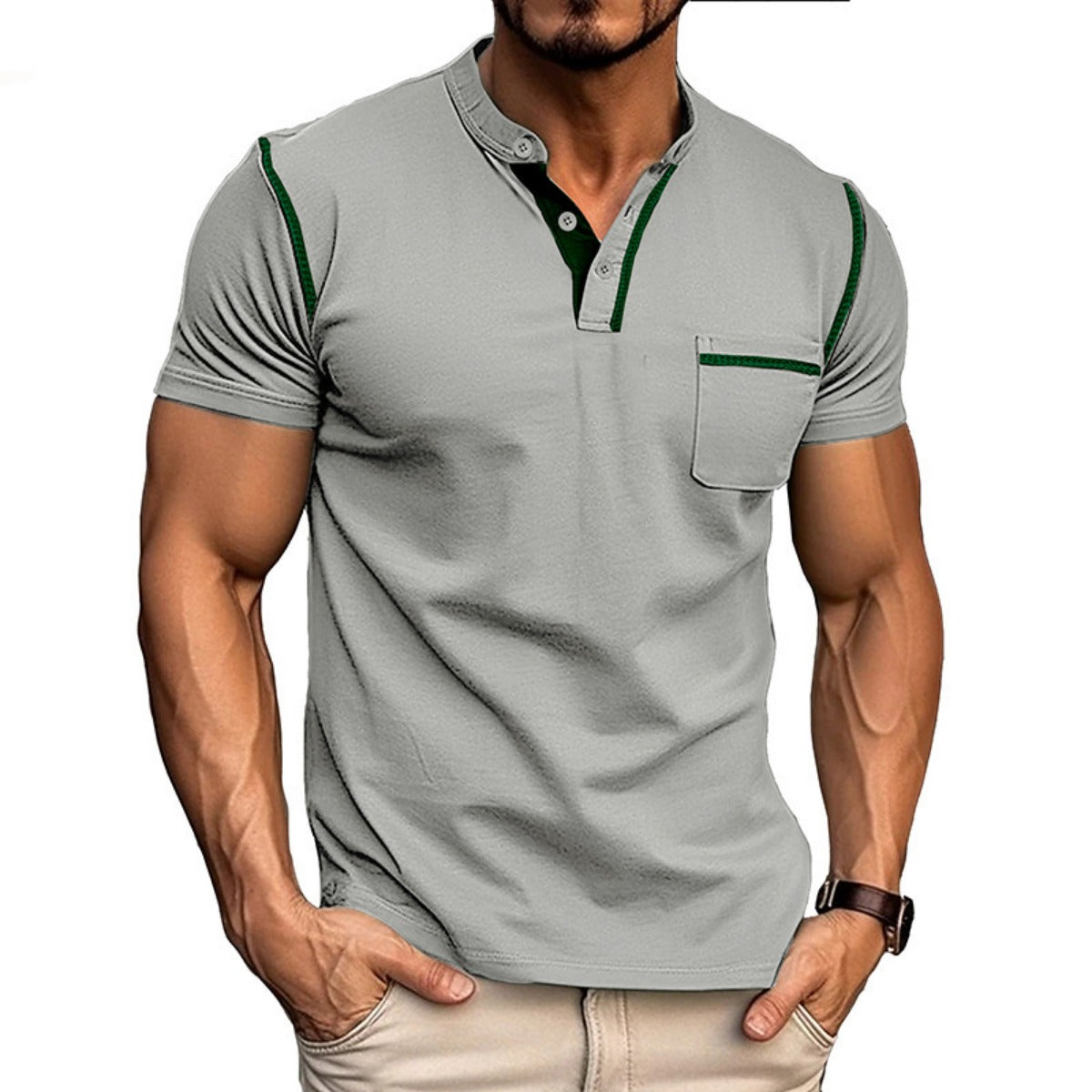 R&B | Kurzärmeliges Henley-Hemd