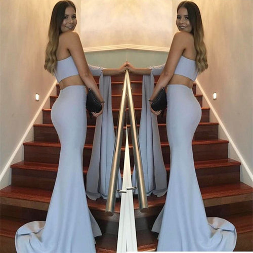 Damen elegantes schulterfreies Abendkleid mit asymmetrischem Schnitt und fließendem Stoff R&B