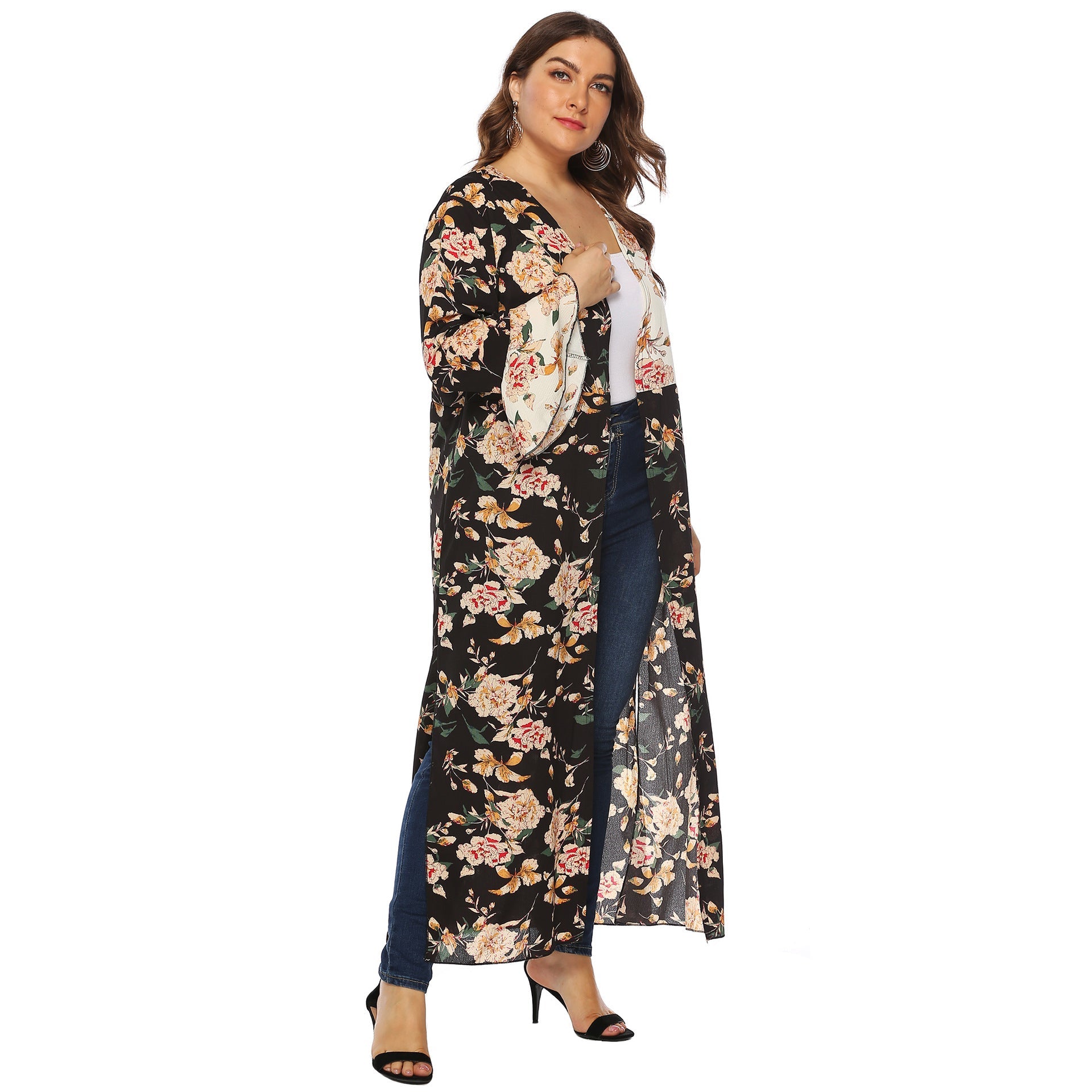 Damen floraler Kimono-Überwurf R&B