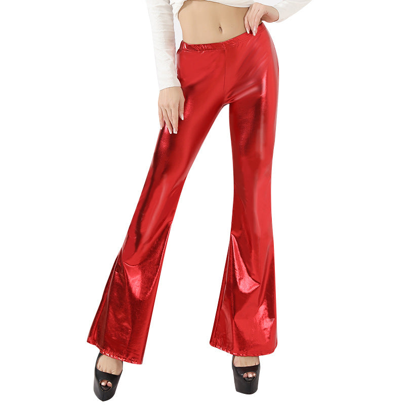 Damen Hochglänzende Schlaghose aus elastischem Material R&B