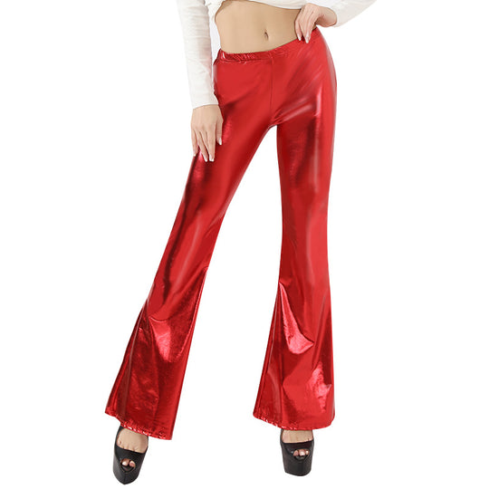 Damen Hochglänzende Schlaghose aus elastischem Material R&B