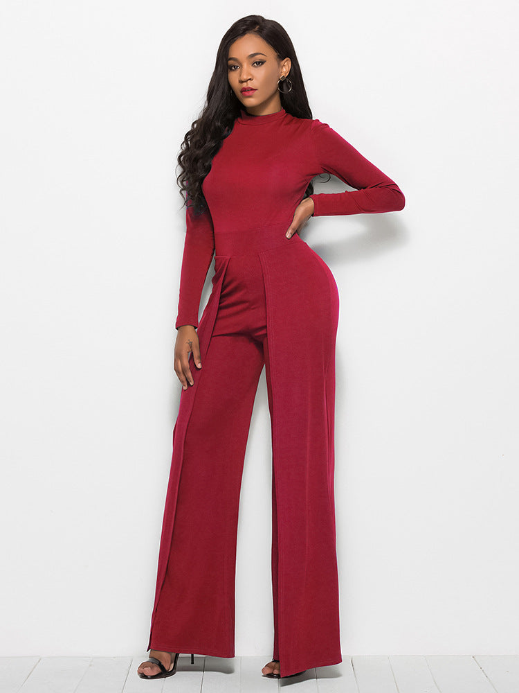 Damen Eleganter und fließender Jumpsuit mit langen Ärmeln R&B