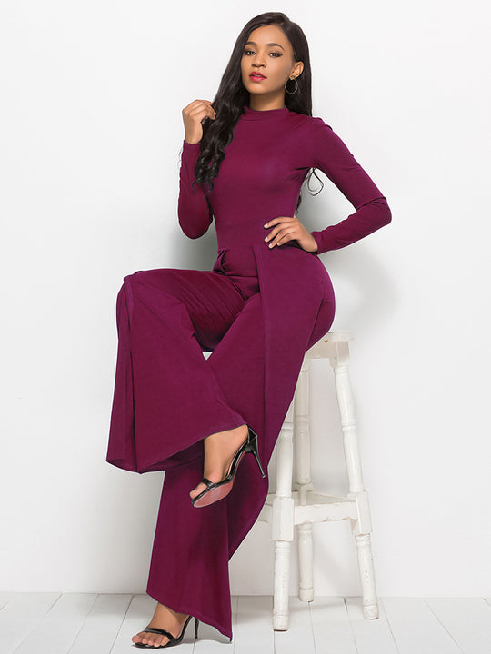 Damen Eleganter und fließender Jumpsuit mit langen Ärmeln R&B