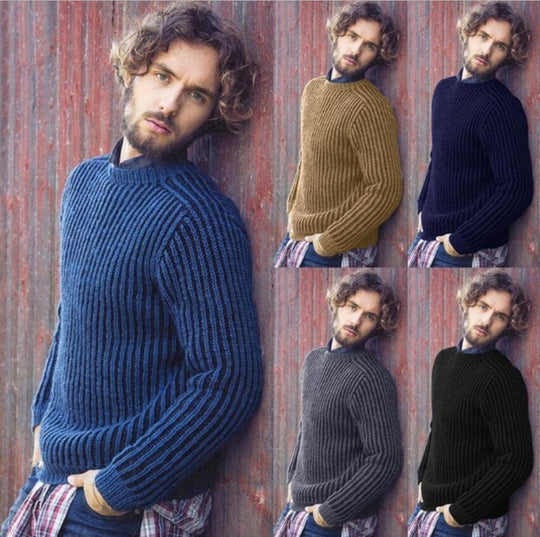 Herren Rippstrick Pullover mit rundem Ausschnitt und lässigem Schnitt R&B