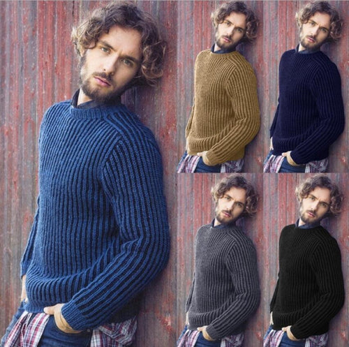 Herren Rippstrick Pullover mit rundem Ausschnitt und lässigem Schnitt R&B
