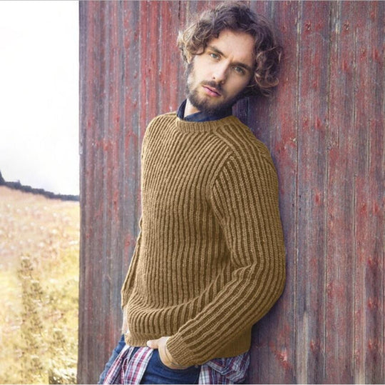 Herren Rippstrick Pullover mit rundem Ausschnitt und lässigem Schnitt R&B