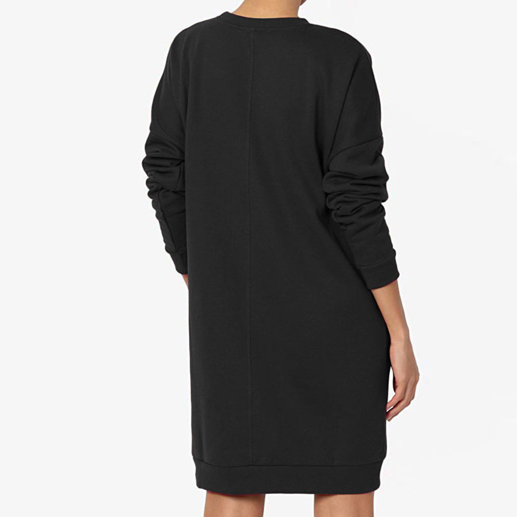 Damen gemütliches Sweatkleid mit praktischen Seitentaschen und lockerem Schnitt R&B