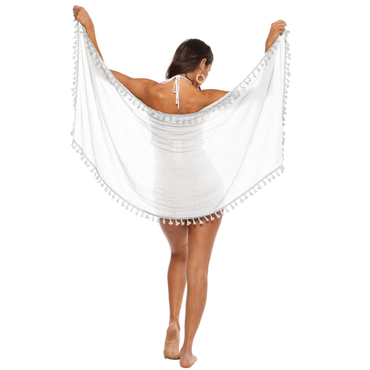 Damen luftiger Strand-Sarong mit verspielten Quasten R&B