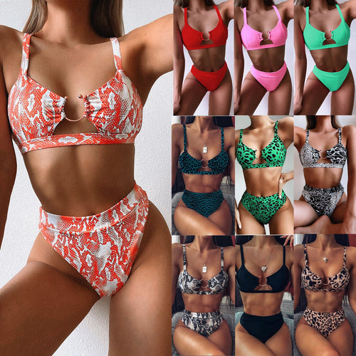 Damen Hochtailliertes Bikini-Set mit stylischem Leopardenmuster R&B