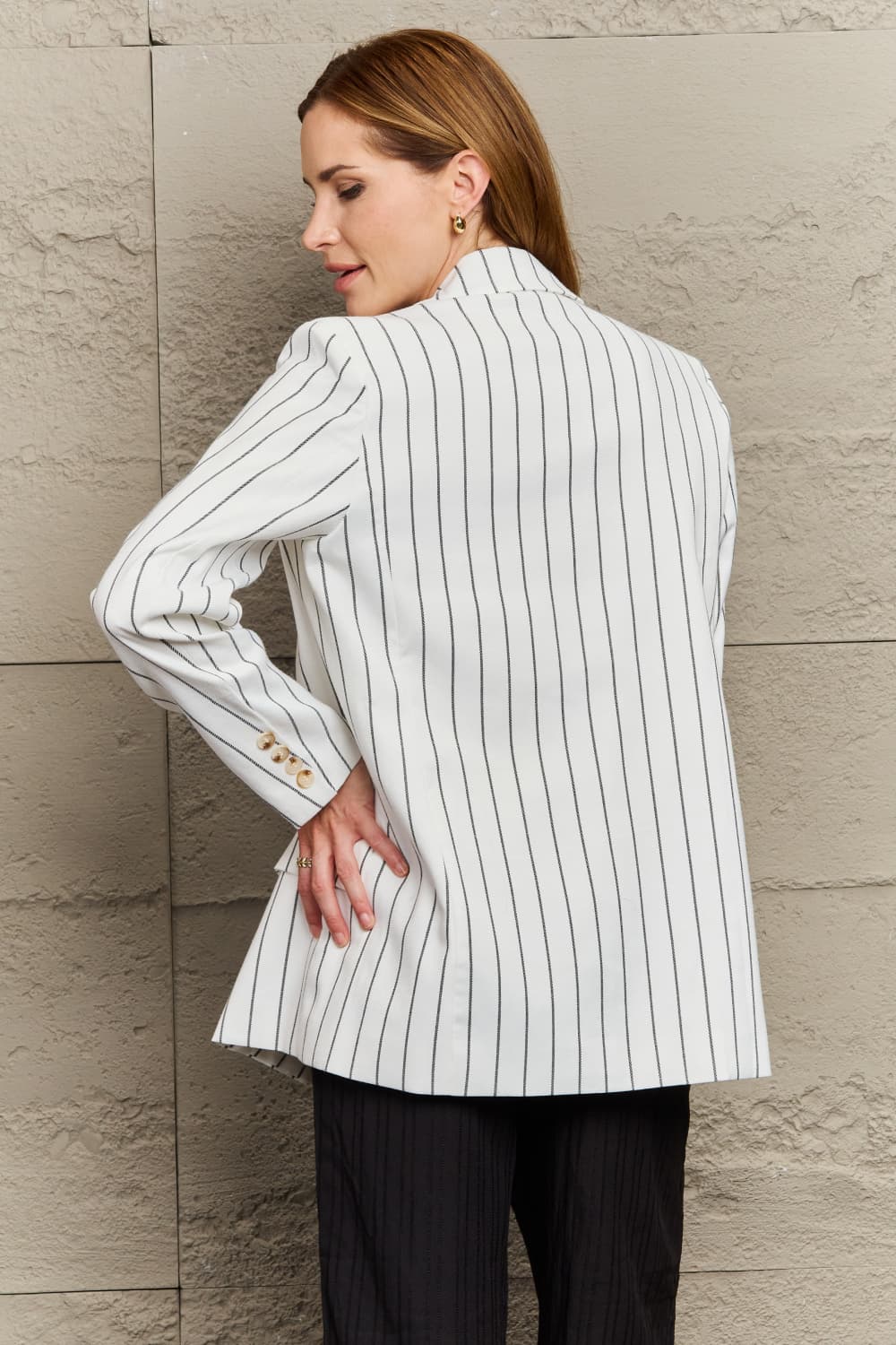 R&B | Gestreifter Reverskragen Langarm Blazer