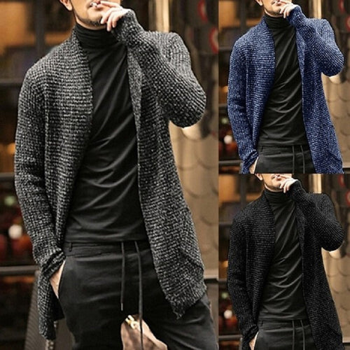 Herren eleganter Strickcardigan mit offener Front und lässigem Schnitt R&B