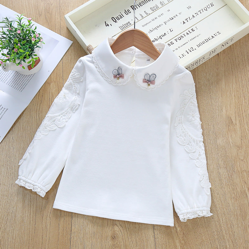 Mädchen Bluse mit besticktem Kragen und zarten Tüllärmeln R&B