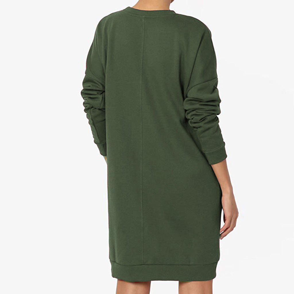 Damen gemütliches Sweatkleid mit praktischen Seitentaschen und lockerem Schnitt R&B