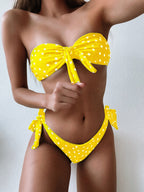 Damen Bandeau-Bikini mit verspieltem Knoten und modischem Animal-Print
