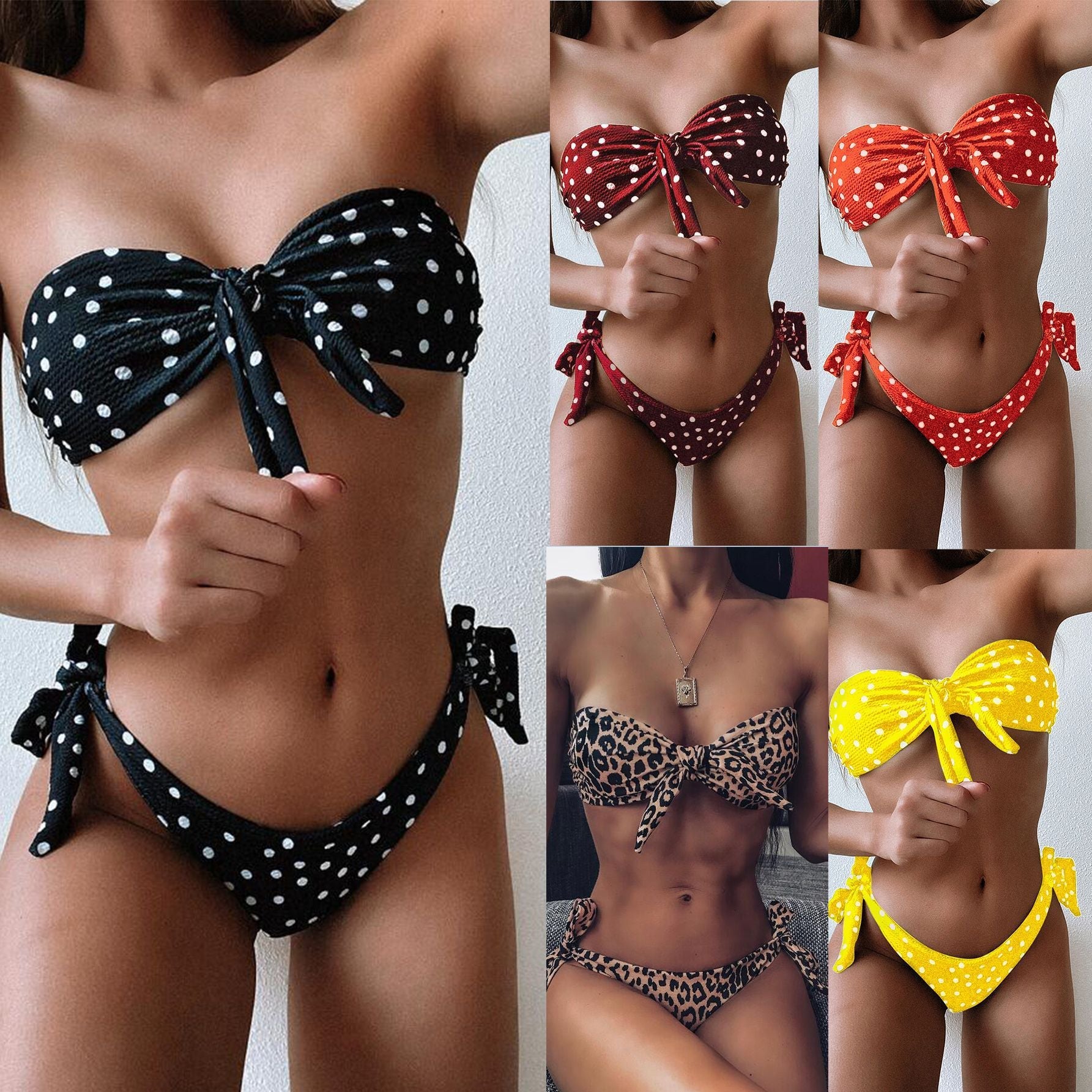 Damen Bandeau-Bikini mit verspieltem Knoten und modischem Animal-Print