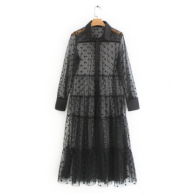 Damen Langer transparenter Duster mit gepunktetem Design und eleganten Ärmeln R&B