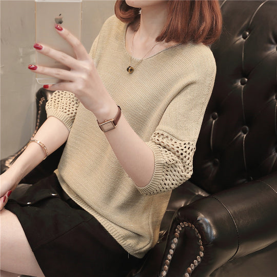 Damen Grobstrickpullover mit dekorativen Lochärmeln R&B