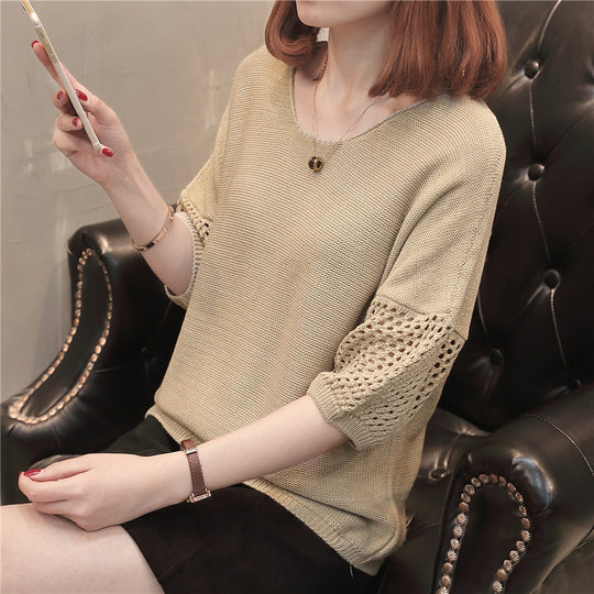 Damen Grobstrickpullover mit dekorativen Lochärmeln R&B