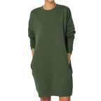 Damen gemütliches Sweatkleid mit praktischen Seitentaschen und lockerem Schnitt R&B