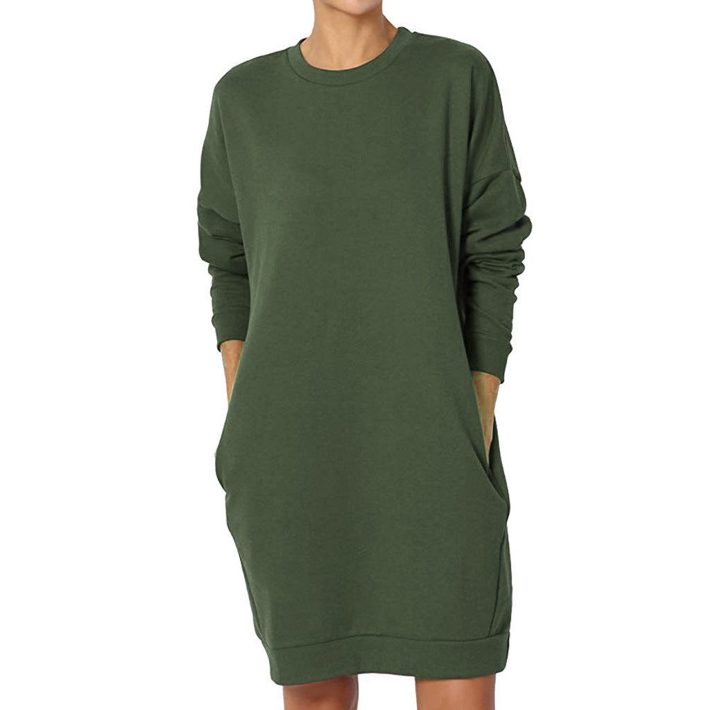Damen gemütliches Sweatkleid mit praktischen Seitentaschen und lockerem Schnitt R&B