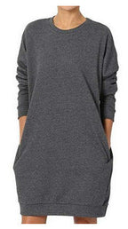 Damen gemütliches Sweatkleid mit praktischen Seitentaschen und lockerem Schnitt R&B