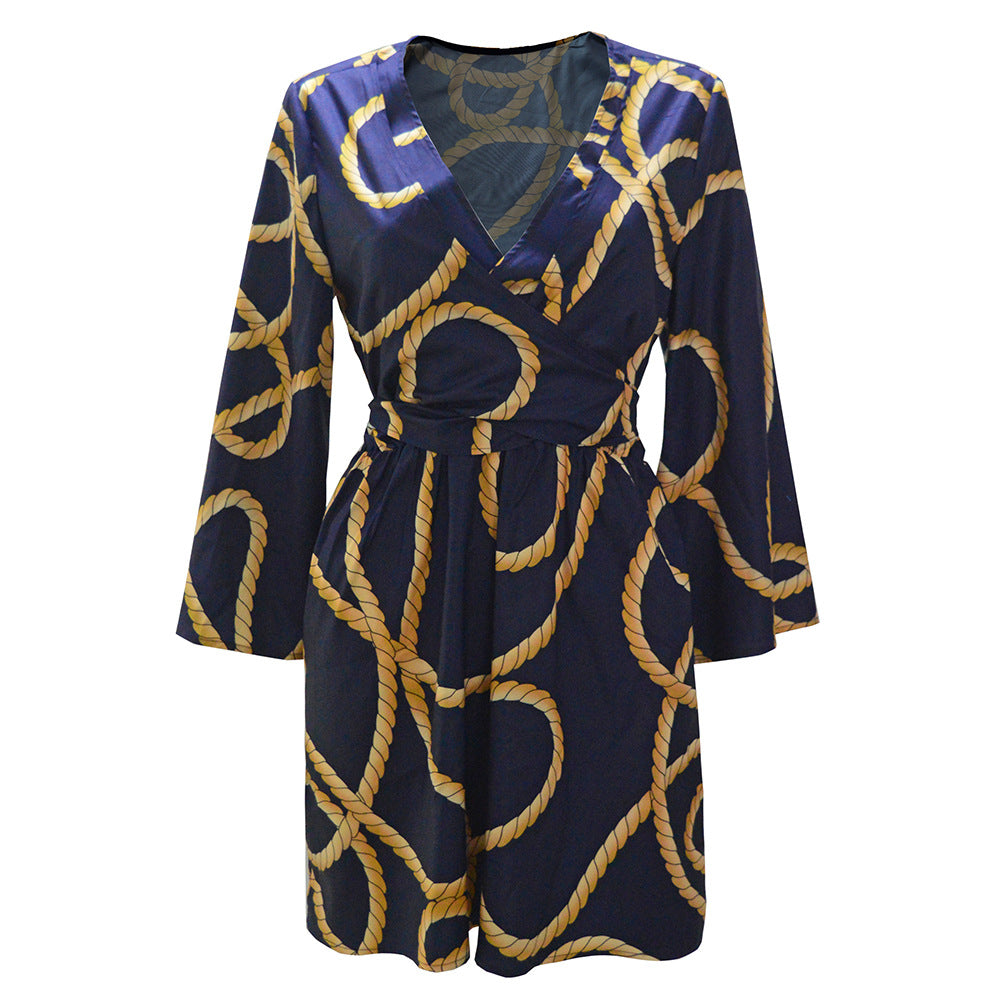 Damen Wickelkleid mit grafischem Seilmuster und eleganten Ärmeln R&B