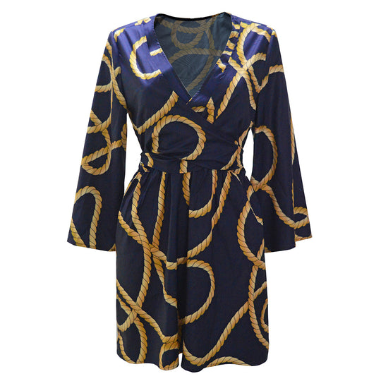 Damen Wickelkleid mit grafischem Seilmuster und eleganten Ärmeln R&B