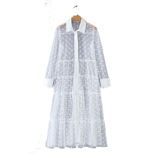 Damen Langer transparenter Duster mit gepunktetem Design und eleganten Ärmeln R&B
