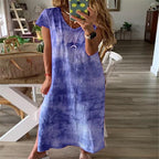 Damen Maxikleid mit kreativem Batikdesign und V-Ausschnitt R&B