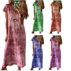 Damen Maxikleid mit kreativem Batikdesign und V-Ausschnitt R&B