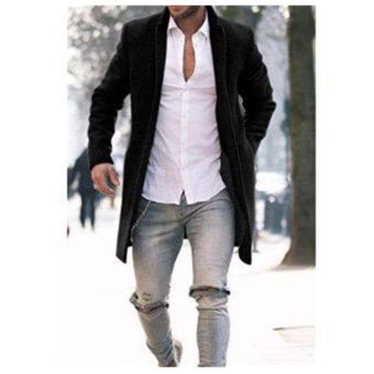 Herren eleganter Langmantel im minimalistischen Design mit praktischen Taschen R&B