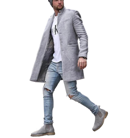 Herren eleganter Langmantel im minimalistischen Design mit praktischen Taschen R&B