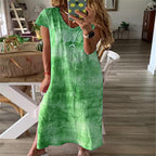 Damen Maxikleid mit kreativem Batikdesign und V-Ausschnitt R&B