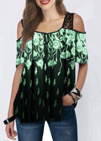 Damen Off-Shoulder Blusenshirt mit floralen Akzenten und transparenten Ärmeln R&B