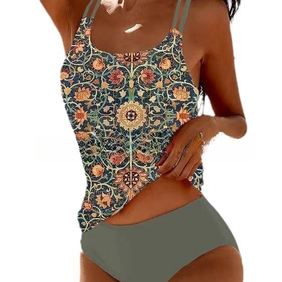 R&B | Retro Hochgeschnittenes Bikini mit Stranddruck