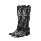 R&B | Bestickte Western Denim Retro Damen Knielange Stiefel
