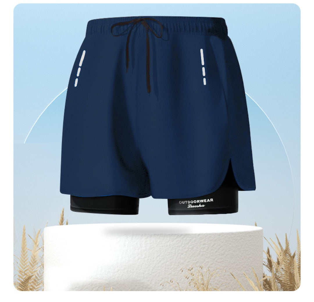 R&B | Doppellagige Herren Sport Fitness Anti-Peinlichkeit Strandhose