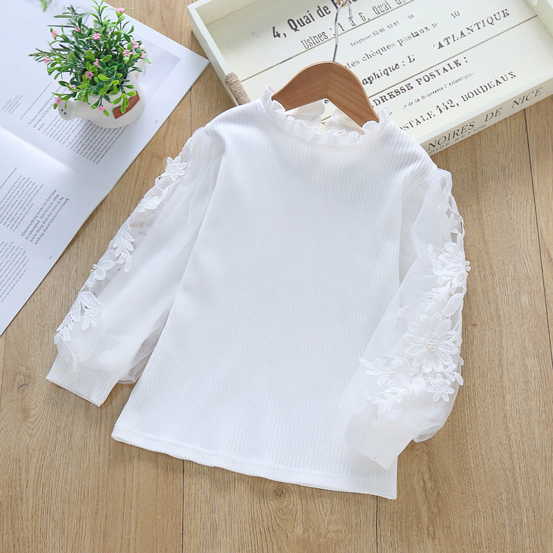 Mädchen elegante Bluse mit dekorativen Spitze-Ärmeln R&B
