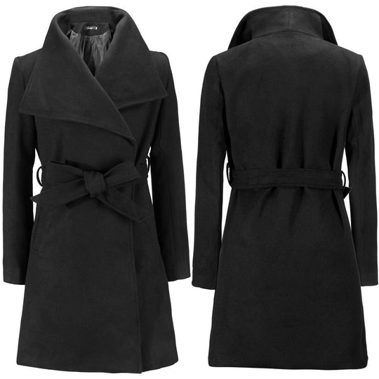 Damen eleganter Wickelmantel mit großem Kragen und Gürteldetail R&B
