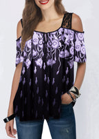 Damen Off-Shoulder Blusenshirt mit floralen Akzenten und transparenten Ärmeln R&B