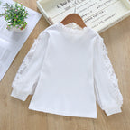 Mädchen elegante Bluse mit dekorativen Spitze-Ärmeln R&B