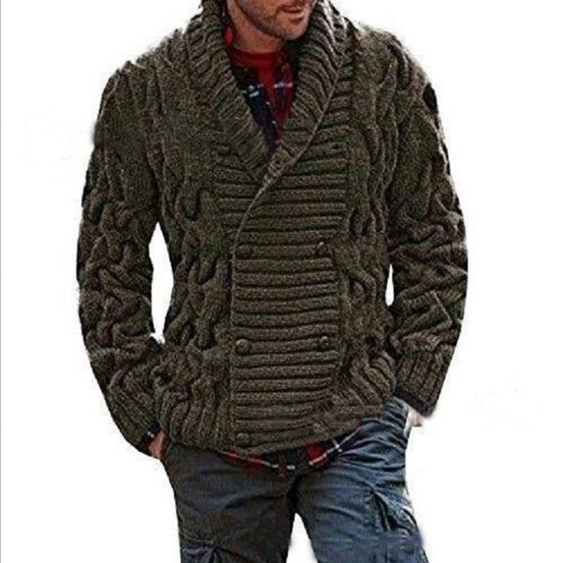 Herren Strickjacke mit doppelter Knopfleiste und kreativem Zopfmuster R&B