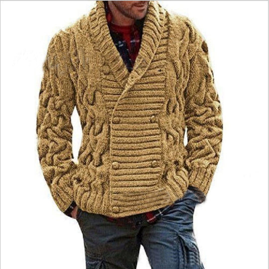 Herren Strickjacke mit doppelter Knopfleiste und kreativem Zopfmuster R&B