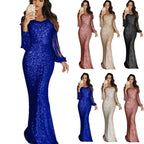 Damen elegantes Pailletten Abendkleid mit schmeichelndem Schnitt und langen Ärmeln R&B