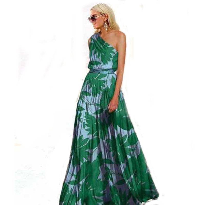 Damen Elegantes Maxikleid mit asymmetrischem Träger und floralem Design R&B
