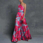 Damen Elegantes Maxikleid mit asymmetrischem Träger und floralem Design R&B